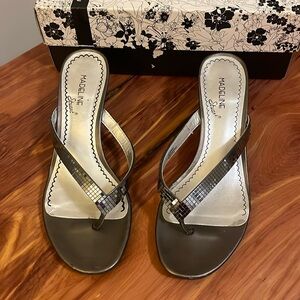 Madeline Stuart dark gray shiny straps